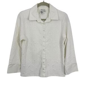Coldwater Creek Textured Button Up Shirt Women size Small White Long Sleeves